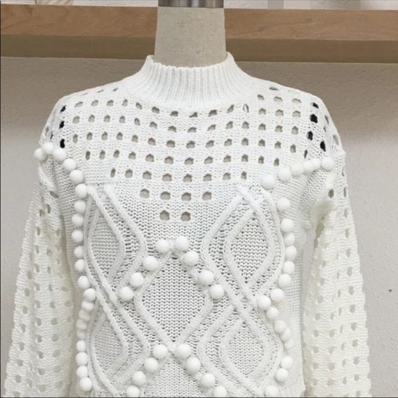New! CLOSEOUT SALE! Peekaboo Pom knit sweater in white NWT - Picture 7 of 8